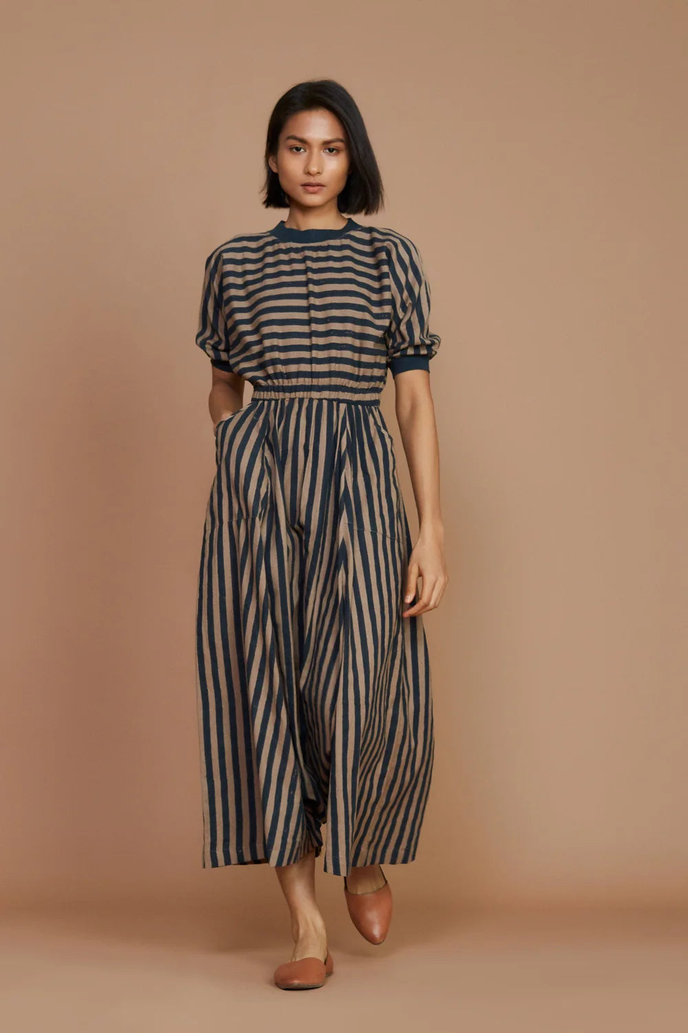 Ivory and Mauve Striped Mati Sphara Jumpsuit