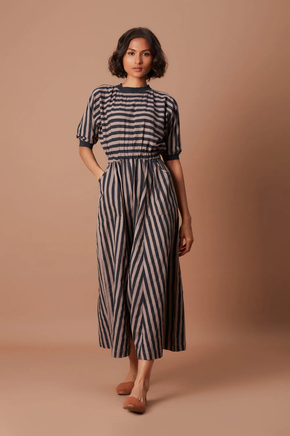 Ivory and Mauve Striped Mati Sphara Jumpsuit